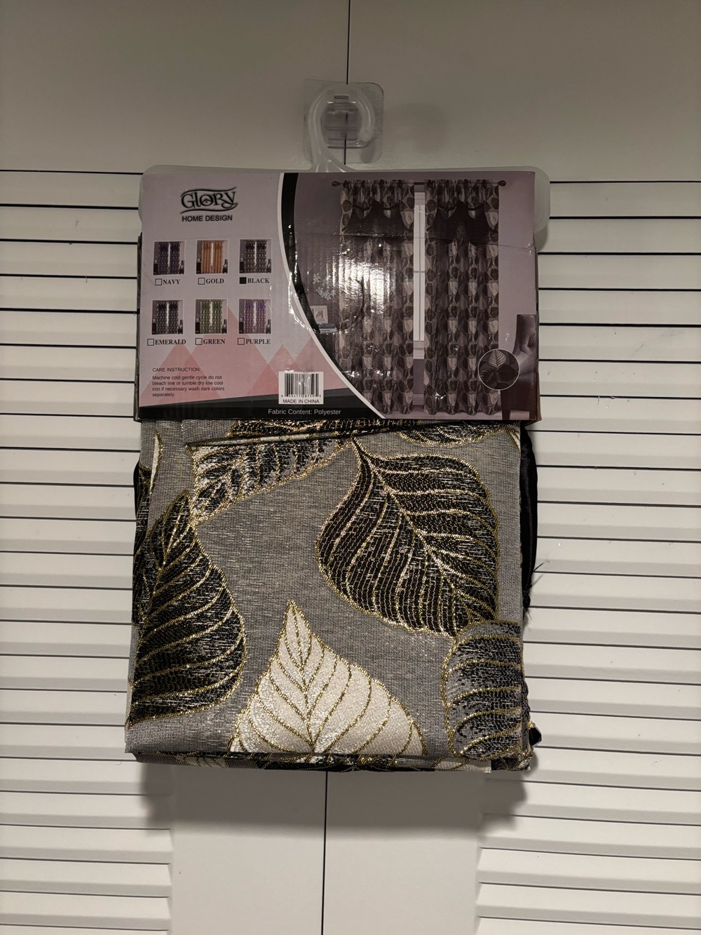 1 pair of GLO jeans Gold and Black Leaf Jacquard Drapery Panel